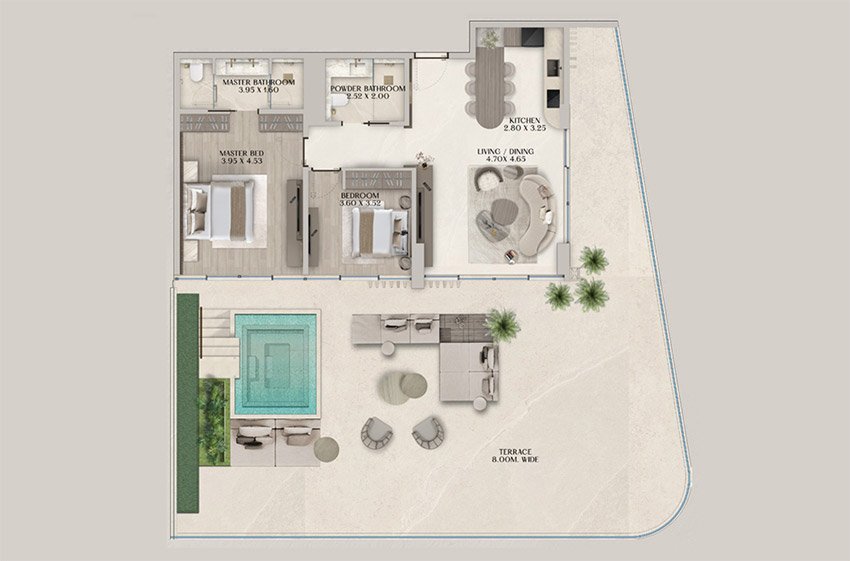 Soleva Beach Residences 1 Bedroom Apartment Floor Plan